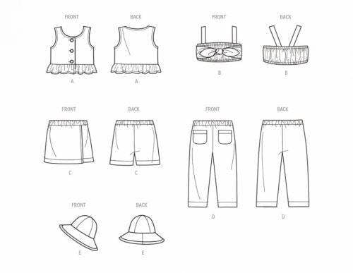 Simplicity Sewing Pattern 9797, Tops, Shorts, Skirts, Trousers, Headwear for Baby, Kids, A (1/2-1-2-3-4) - Easy