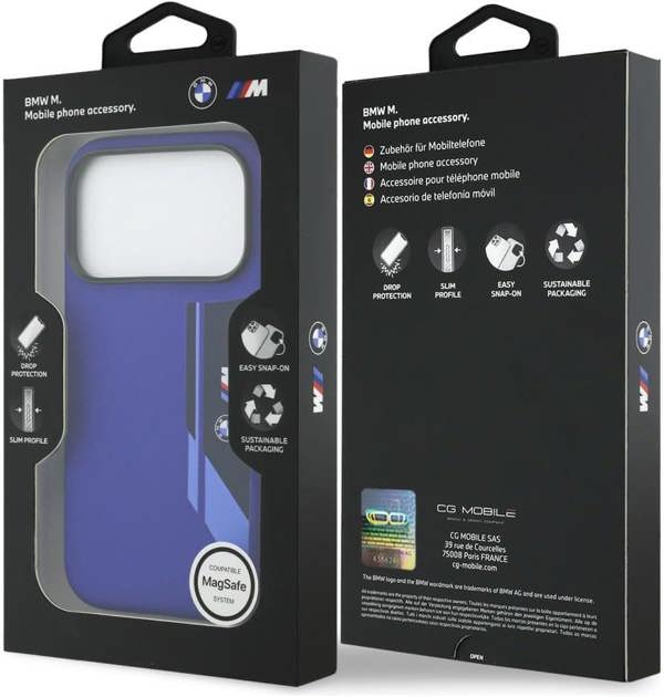 BMW M Series Silicone Vertical Logo Case with MagSafe for iPhone 17 Pro 6.3" Blue - BMHMP17L25SDBSV