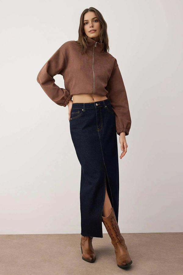 WOVCOR Slit Maxi Denim Skirt
