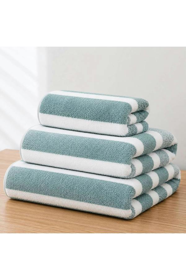 Dyzi Ultra Absorbent Striped Towel Set of 3 Quick Dry Hand & Bath Towels