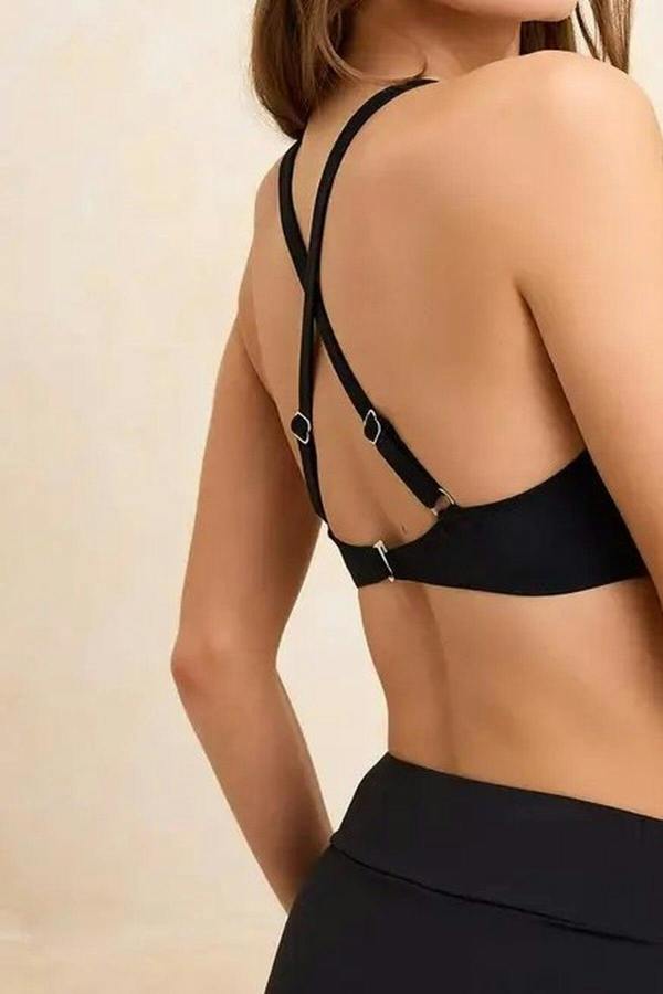 WOVCOR Triangle Covered Bow Back Detail Bikini Top