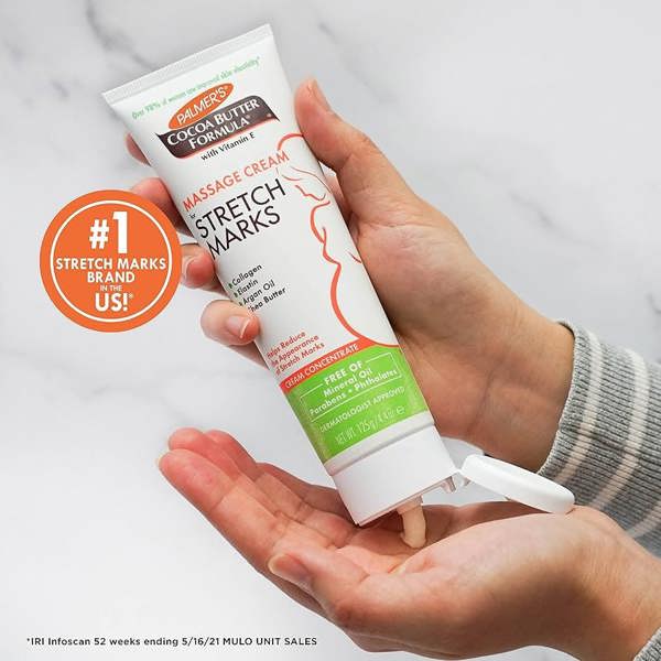palmer's cocoa butter massage cream for stretch marks​ with pure Cocoa Butter and Shea Butter, Natural Oils, Collagen, Elastin, Lutein keep skin moisturised and supple for 48 hours