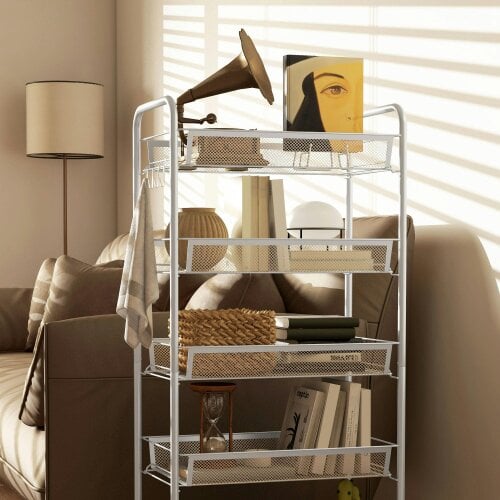 Wyld Haus Visovi Metal White 5 Basket Steel Storage Trolley With Wheels
