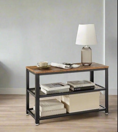 Modcraft Industrial Style Shoe Bench with 2 Shelves and Steel Structure