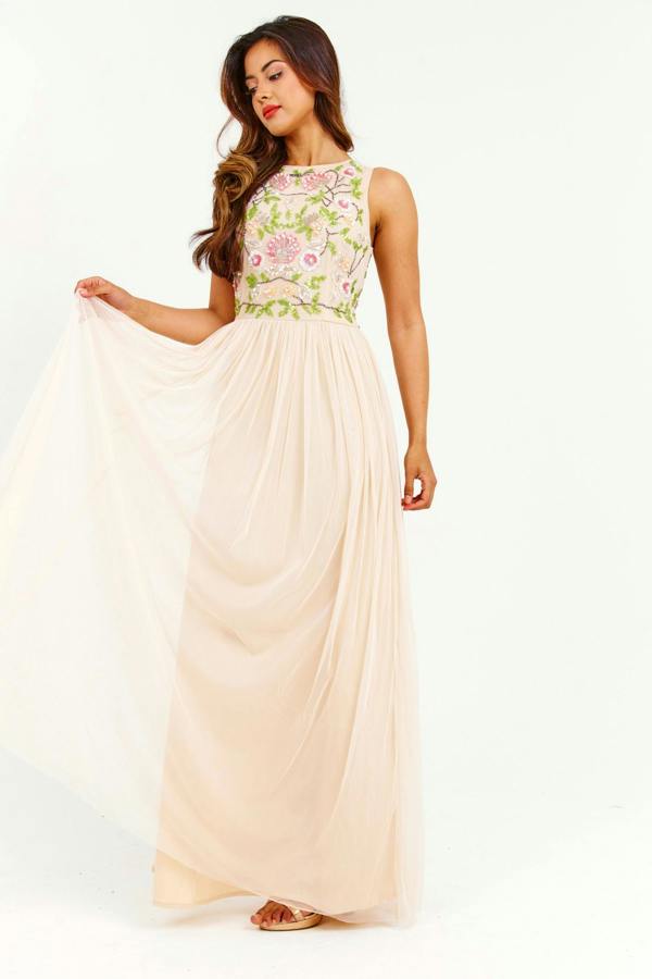 LuvForever Apricot Handmade Embellished Detail Maxi Dress