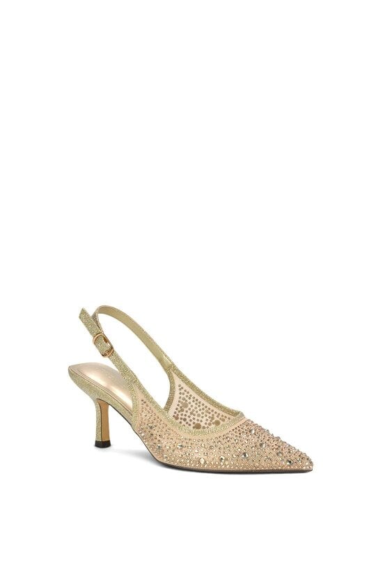 XY LONDON Diamante Slingback Court Shoes With Low Kitten Heel