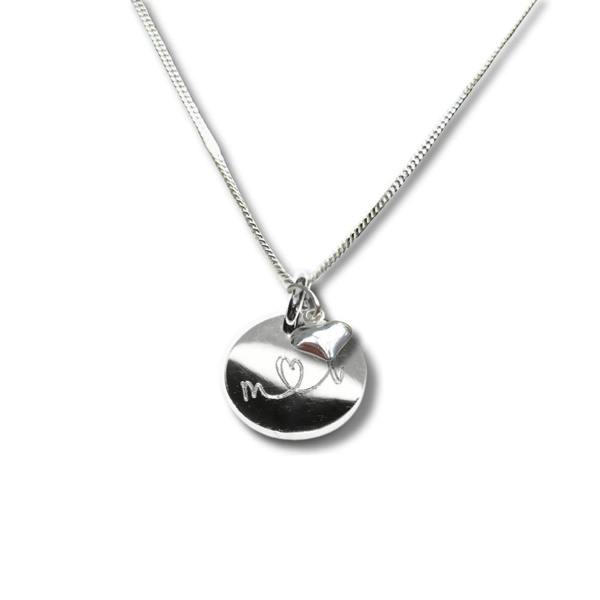 Personalised Silver Mini Disc & Mini Heart Necklace