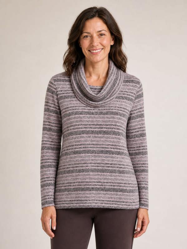 TIGI Melange Stripe Cowl Neck Top.