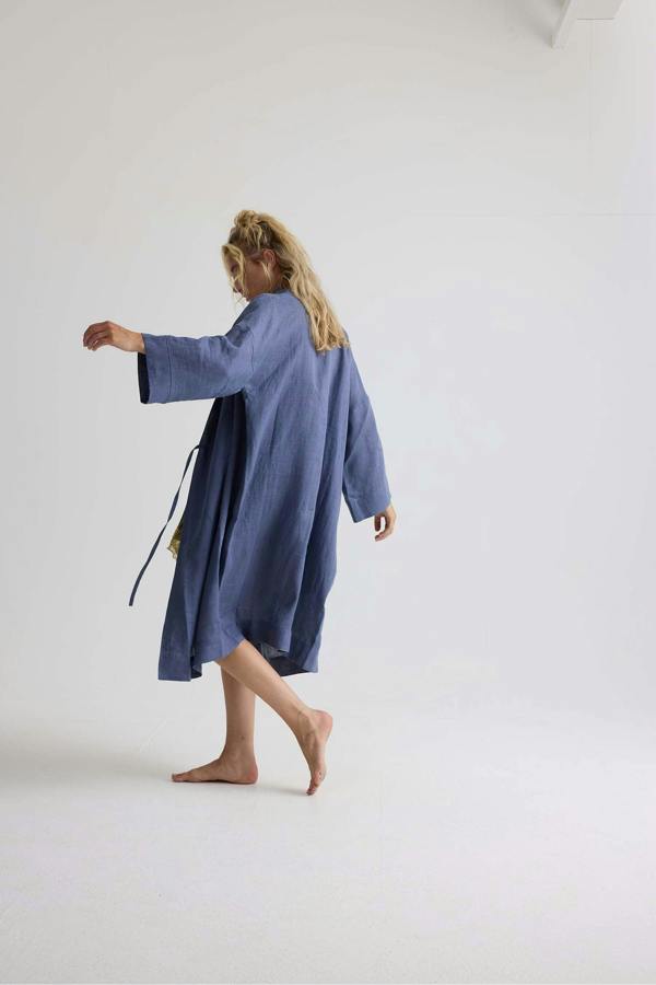 Pretty You London Long Relaxed Linen Jacket in Folkestone Grey