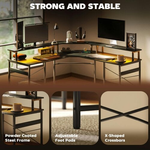 Wyld Haus Vevano 138.5cm Black L Shaped Work Desk With Integrated LED Lighting