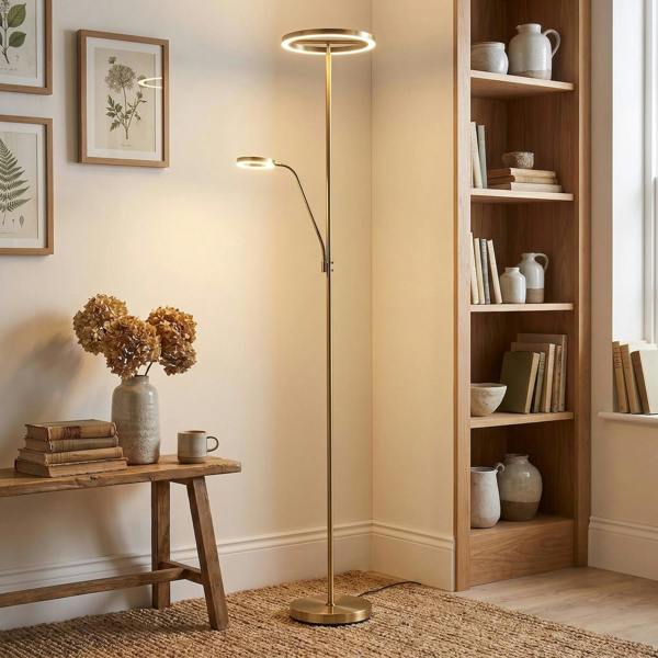 Halo LED Mother and Child Floor Lamp in Antique Brass with Dimmers Image 6