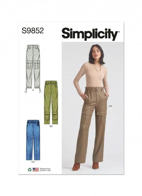 Simplicity Sewing Pattern 9852, Trousers, Belts for Women, K5 (8-10-12-14-16) - Intermediate