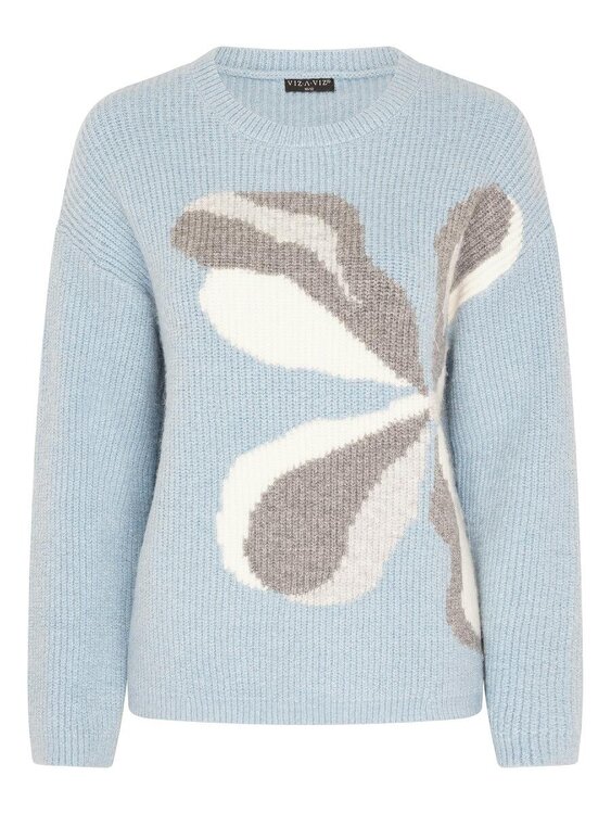 VIZ-A-VIZ Intarsia Floral Crew Neck Jumper