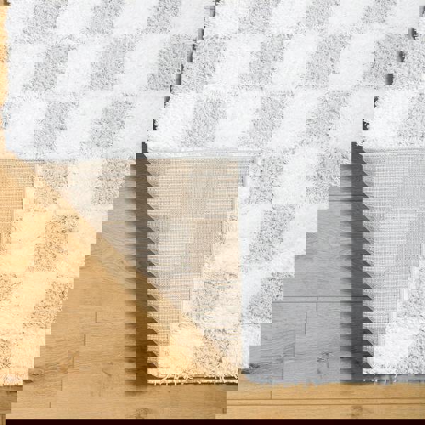 Livabliss Urban Shag-Modern Ivory Grey Checkered Soft Plush Pile Rug