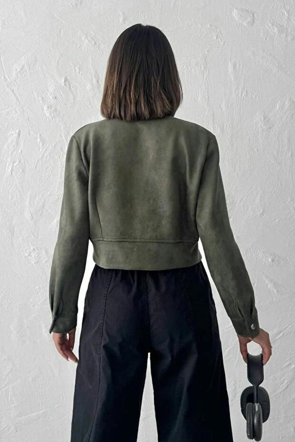 WOVCOR Zip-Up Crop Suede Knit Jacket