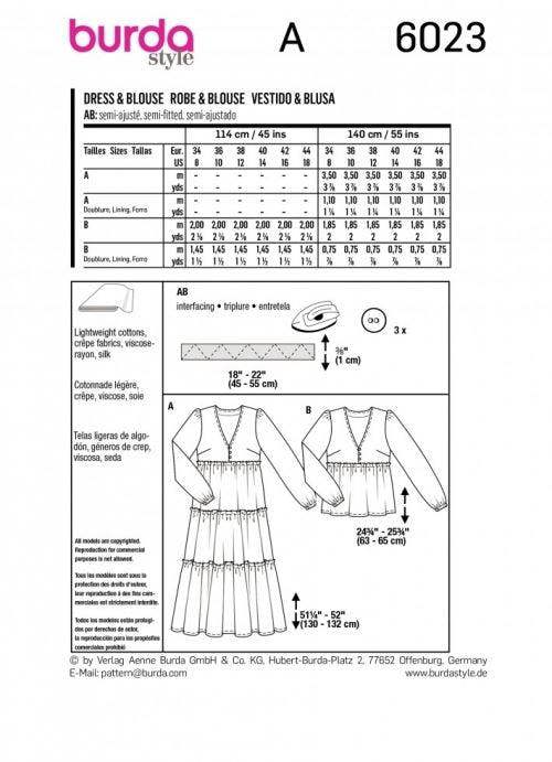 Burda Sewing Pattern 6023 Tops and Dresses For Women, 8 -18 (34 - 44) - Easy