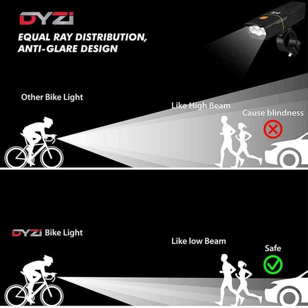 Dyzi Rechargeable Bike Lights Set Waterproof Bicycle Front and Back Lights With Powerbank