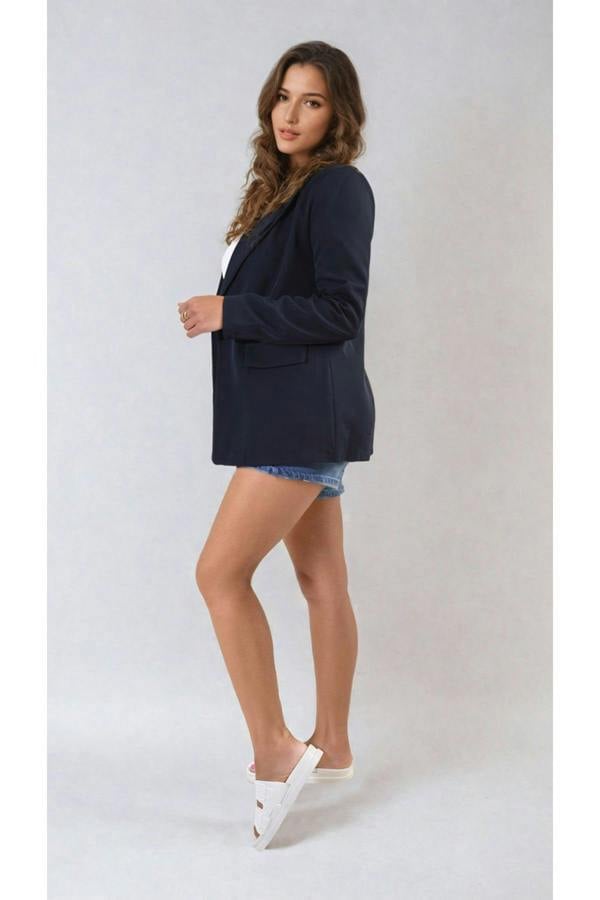 Jemma Open Front Oversized Casual Blazer - Navy
