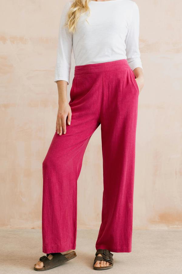 Lily & Me Grace Wide Leg Linen Blend Trousers Boysenberry