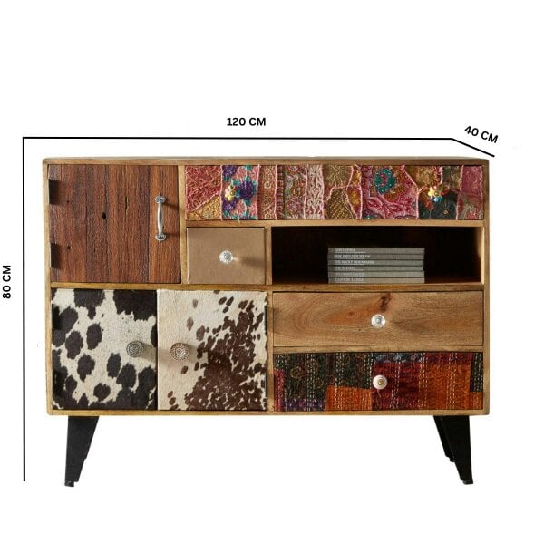 Wyld Haus Kokkola Quirky Pattern Reclaimed Wood Large Sideboard 3 Doors 4 Drawers