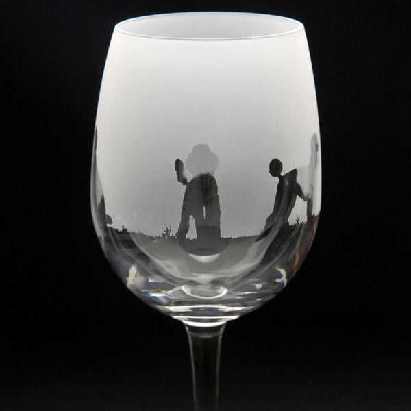 Glyptic Glass Art Poodle Dog Crystal Wine Glass - Hand Etched/Engraved Gift