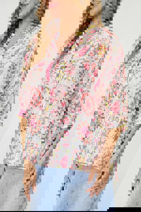 Pink | Floral 1/2 Sleeve Relaxed Blouse