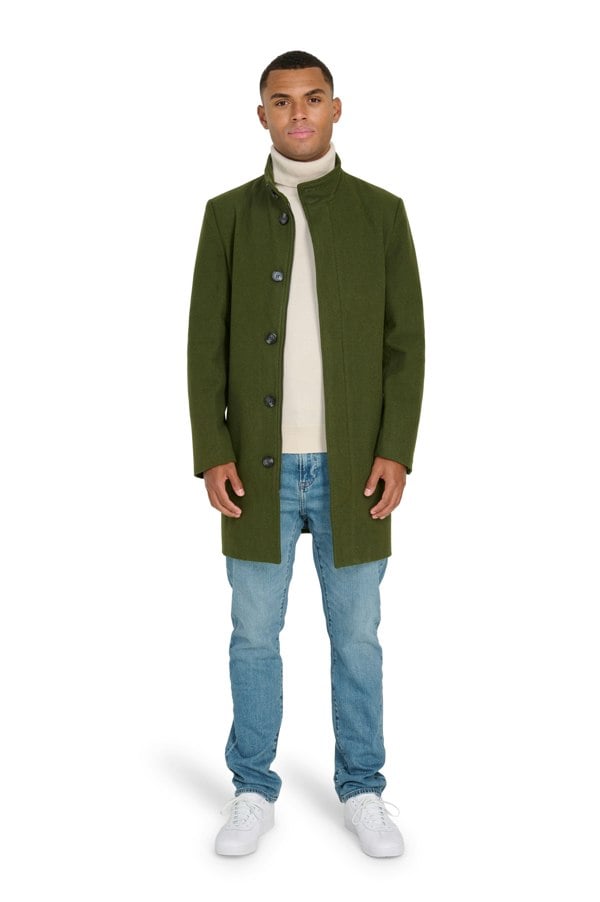 Harry Brown London George Wool Melton Coat with Funnel Neck - Khaki