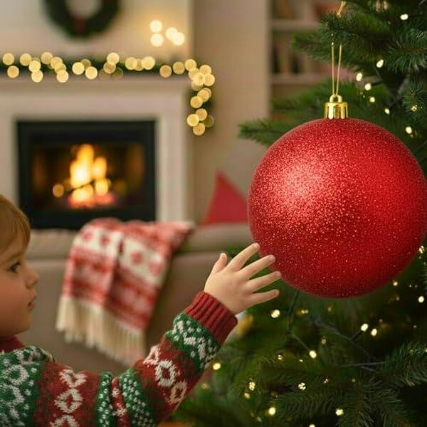 Shatchi 2cm Red Glitter Christmas Bauble for Tree and Home Decor, Shimmering Hanging Ornament