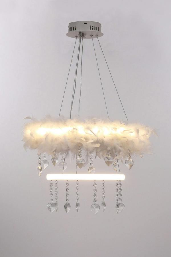 Living and Home Double-Layer Feather LED Chandelier Pendant Light with Crystals