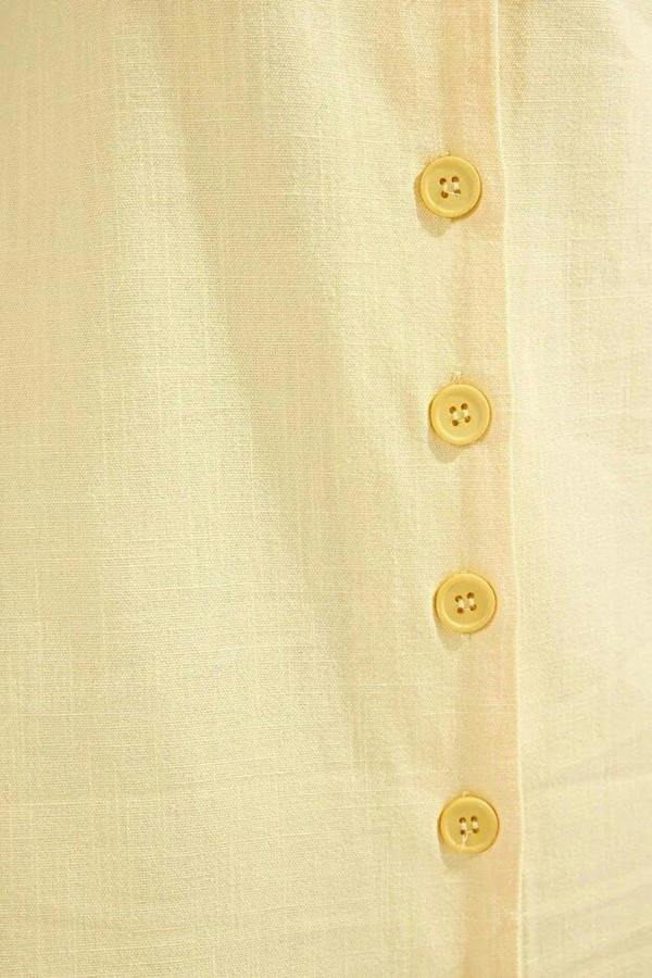 Belted Linen Blend V Neck Midi Shirt Dress
