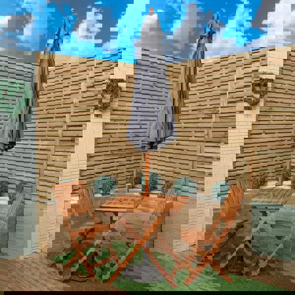 Samuel Alexander Outdoor 2 Person Folding Wooden Garden Dining Table Chairs Grey Parasol and Base Set