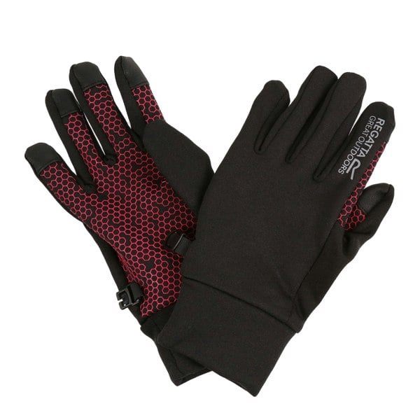 Regatta Childrens/Kids Grippy II Lightweight Gloves - Black/Pink Potion