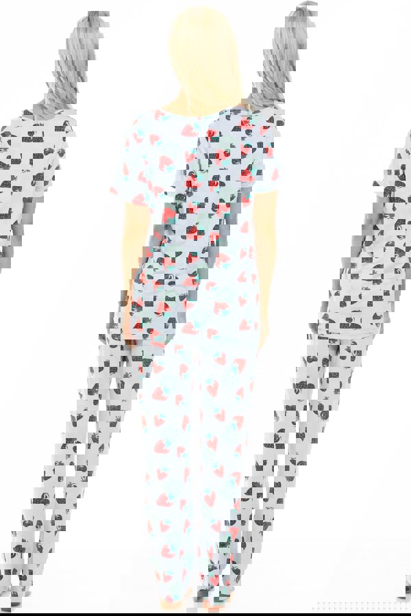 Camille Womens Blue Strawberry Spandex Full Length Pyjama Set