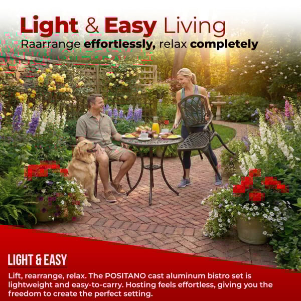 Centurion Supports POSITANO Garden and Patio Table and 2 Chairs Cast Aluminium Bistro Set - Black