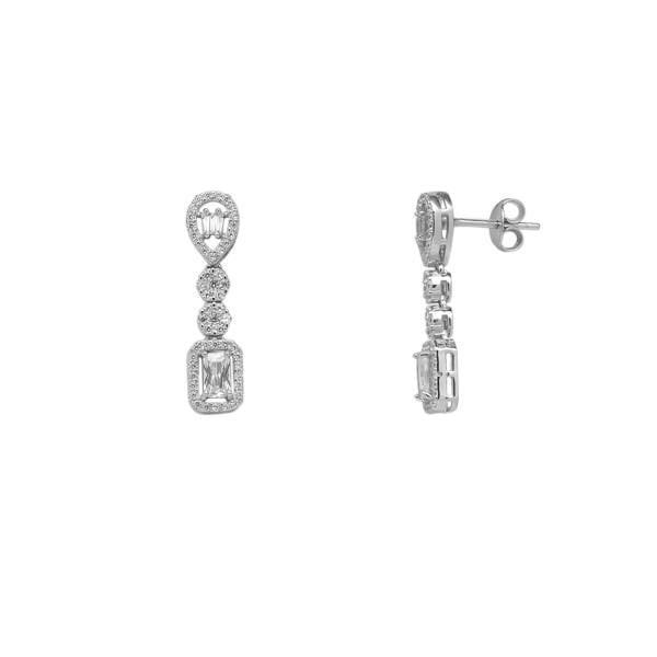 Spero London Elegant Sterling Silver Earring with Emerald-Cut & Teardrop Gemstones