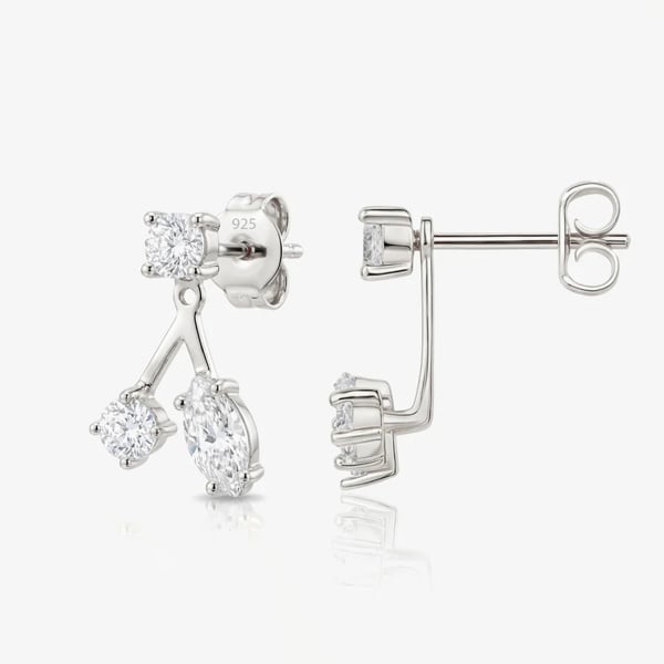 Moissanite Ear Jacket Stud Earrings in 18k Gold or Silver