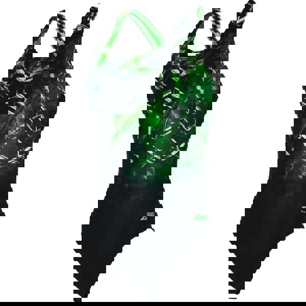 Zoggs Alloy Actionback Swimsuit in black and green geometric pattern