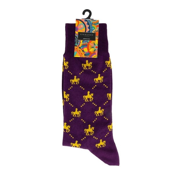 Embassy London Footsie - Purple - Men's cotton crew socks size UK 6 to 12 in dark purple