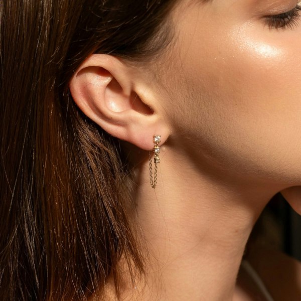 Spero London Fine Diamond Linked Tennis Earring in 14ct Solid Gold - Single