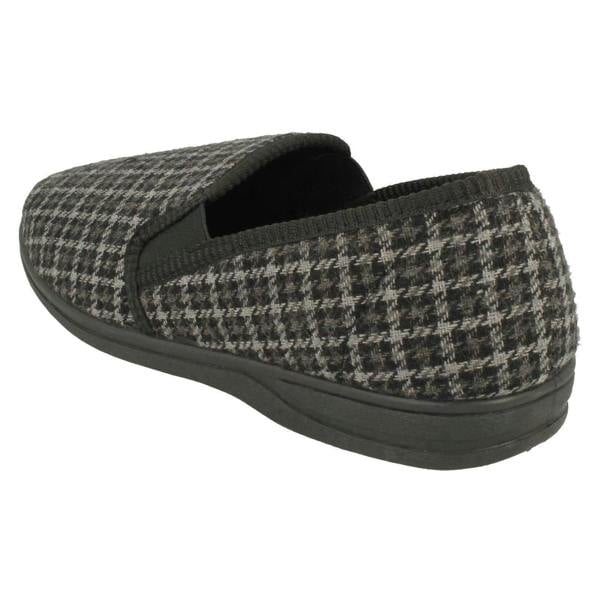 Spot On Mens Spot On Check Detail Gusset Slippers Mason