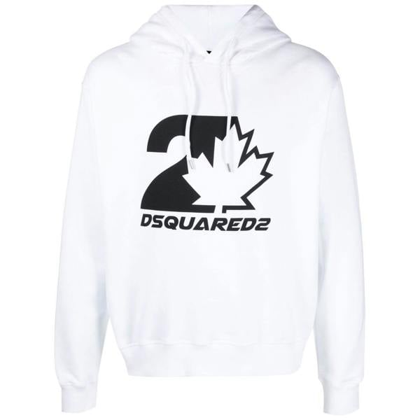 Dsquared Cool Fit Maple Leaf Hoodie   in  White