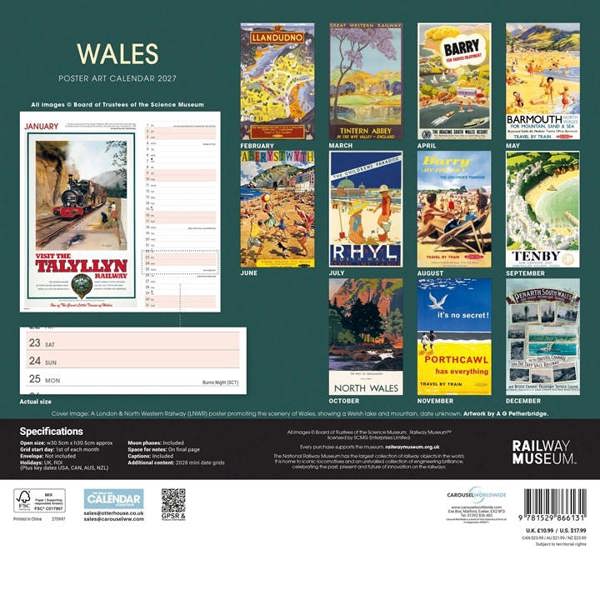 National Railway Museum, Wales Poster Art Calendar 2027, Wall Calendars, Month To View, Travel, Gift