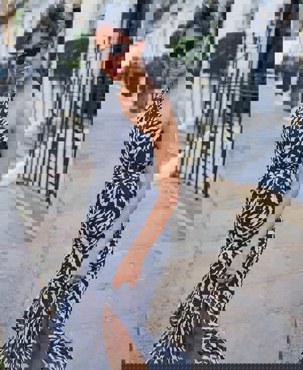 Black Animal One Shoulder Midi Dress