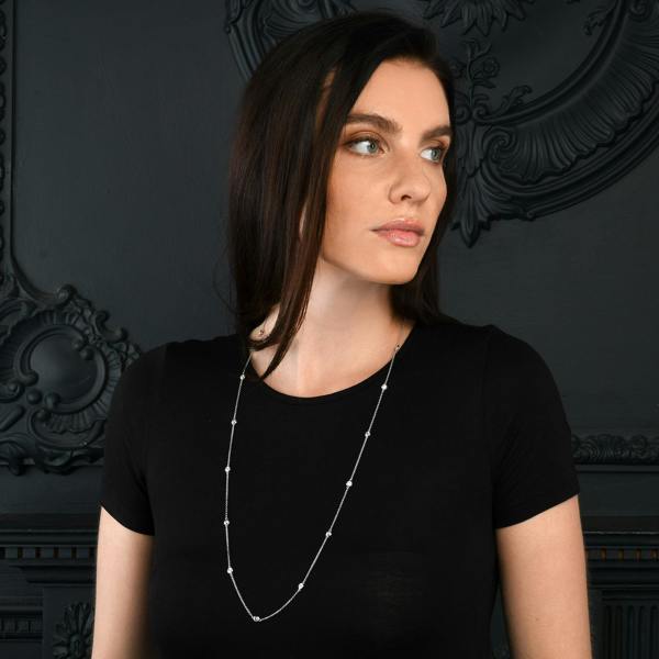 namana 925 Sterling Silver 18, 24 or 30 inch long Chain Necklace with Cubic Zirconia Stones