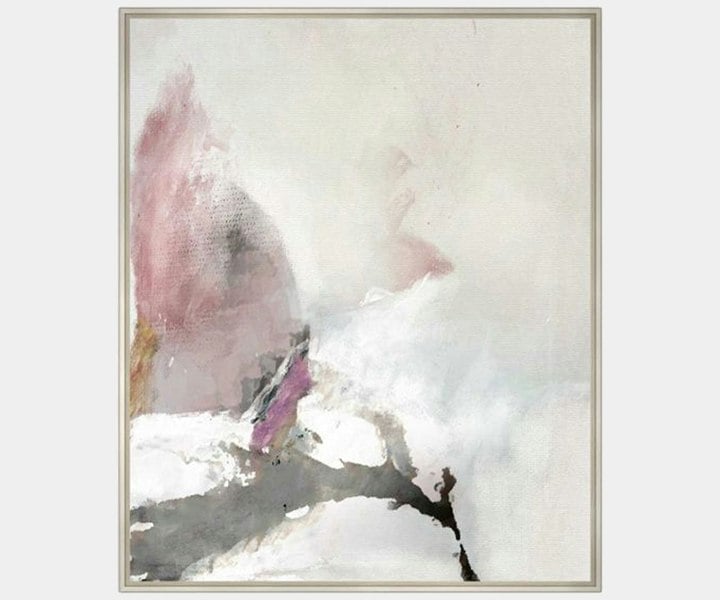 Tollo hand-painted abstract art in a distressed off-white frame for luxury home decor.