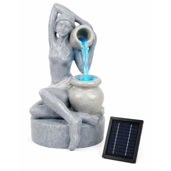 Gardenwize Solar Powered Bathing Lady Water Feature with LED Lights and Battery Backup