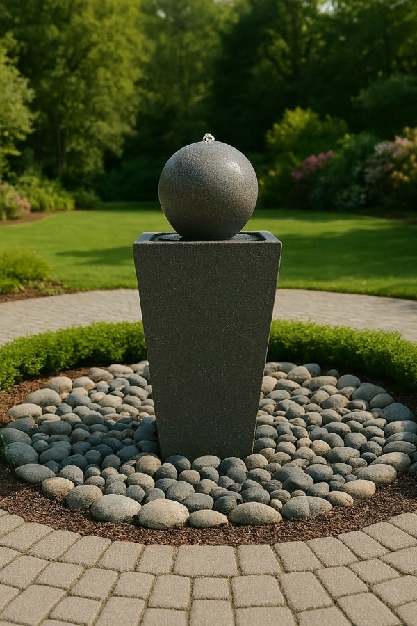 MDA Designs Osiris Outdoor Sphere and Column Water Feature LED Lit Self-Contained Garden and Patio Water Fountain