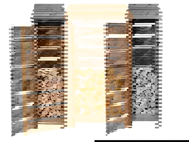 Arbor Garden Solutions Slatted Wooden Log Store with Door W-99cm, H-126cm or 180cm, D-88cm - Brown Finish