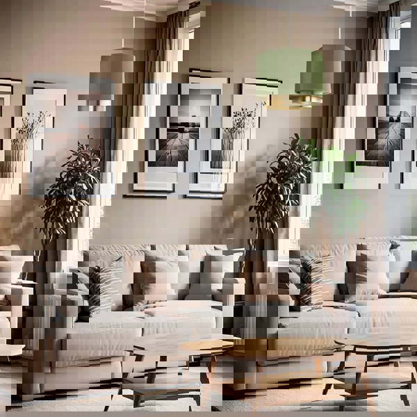 Olive Green Linen Fabric Pendant Shade with Brushed Gold Metal Ring Image 7