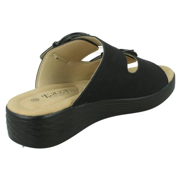 Eaze Ladies Eaze Low Wedge Mule Sandal with Twin Buckle Strap F12077